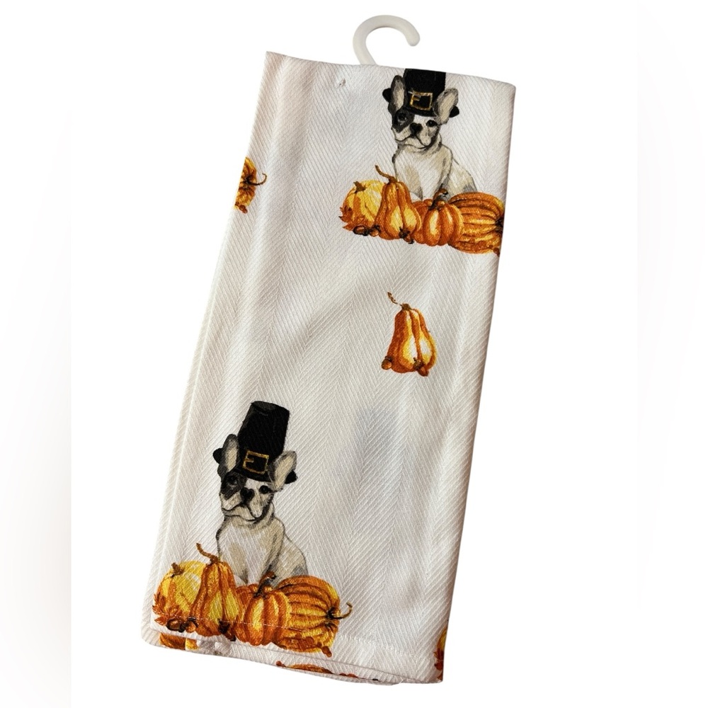 Autumn Harvest Set of Two Kitchen Towels, French Bulldog Design - Picture 2 of 4
